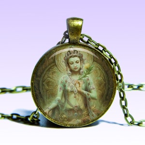 Shyama Tara Amulet Groene Tara KETTING Groene Tara Amulet Charm Syamatara Hanger Mantra Yoga Lotus Om