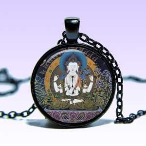 Amuleto di Avalokiteśvara Padmapani Lotus Om COLLANA Amuleto Kanzeon Ciondolo Kannon Ciondolo Mantra Yoga