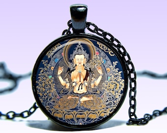 Avalokiteśvara Amulet Padmapani NECKLACE Pendant Yoga Lotus