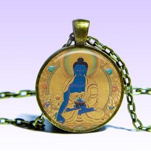 Ciondolo Buddha della medicina Bhaisajyaguru Amuleto Om prajñā COLLANA Amuleto di loto Mantra Ciondolo con fascino Yoga