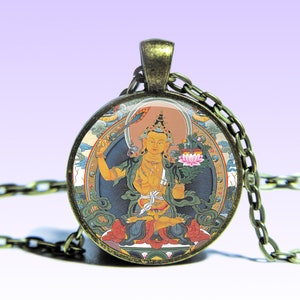 Manjushri Amuleto Guru prajñā Om COLLANA Amuleto di loto Fascino Principe Mantra Mañjuśrī Ciondolo Yoga Ohm