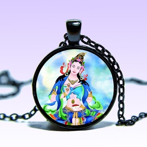 Yogini Yeshe Tsogyal Amuleto Guru prajñā Om COLLANA Loto Amuleto Fascino Ciondolo Buddha Yoga Ohm Perfezione Fase Mantra