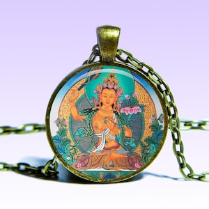Manjushri Amuleto Guru prajñā Om COLLANA Amuleto di loto Fascino Principe Mañjuśrī Ciondolo Yoga Mantra