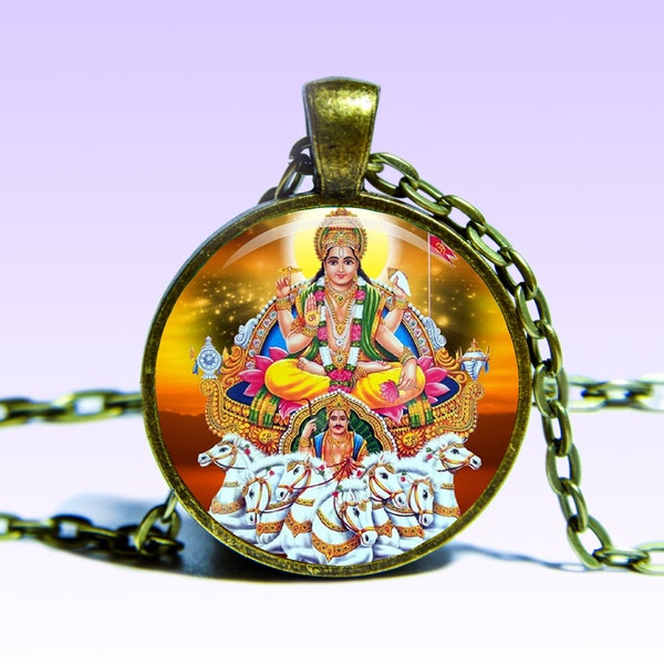 Surya Pendant Aditya Bhaskara Divakara Surya Narayana, Shiva Surya, Hiranyagarba Hindu deities NECKLACE