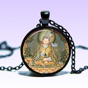 Collana Guru Rinpoche Padmasambhava Amuleto Guru Rinpoche Om prajñā COLLANA Ciondolo con ciondolo amuleto di loto Yoga Om
