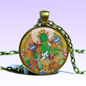 Groene tara-amuletketting: lotus-om-yoga-hanger