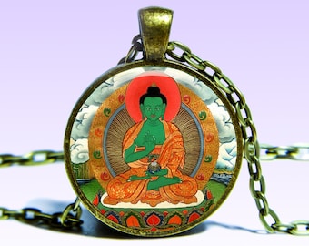 Amoghasiddhi Buddha Amulet Noble Deliverera Om Lotus NECKLACE Noble Star Buddha Amulet Prana Charm Mantra  Five Tathagatas Pendant Yoga