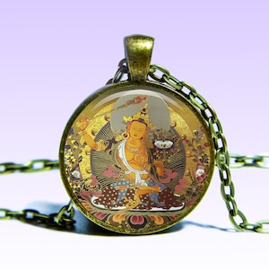 Manjushri Amuleto Guru Yoga prajñā Om COLLANA Amuleto di loto Fascino Principe Mañjuśrī Ciondolo Yoga Mantra Ohm Manjushri