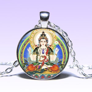 Amuleto di Avalokiteśvara, Padmapani Om, collana, amuleto Kanzeon, ciondolo Kannon, Yoga Ohm, Mantra del Loto
