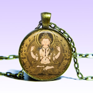 Avalokiteśvara Amuleto Padmapani Om COLLANA Kanzeon Amuleto Ciondolo Kannon Ciondolo Yoga Ohm Loto