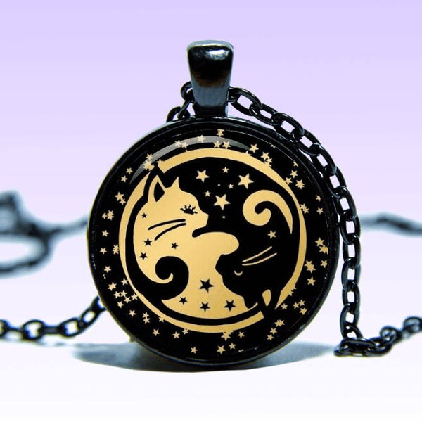 Yin-Yang Cat  Pendant Astrology NECKLACE Zodiac Jewelery Charm Pendant for Him or Her