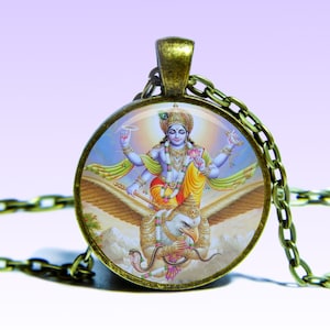 Vishnu on Garuda Pendant: God of Preservation Amulet, 24&quot; Chain