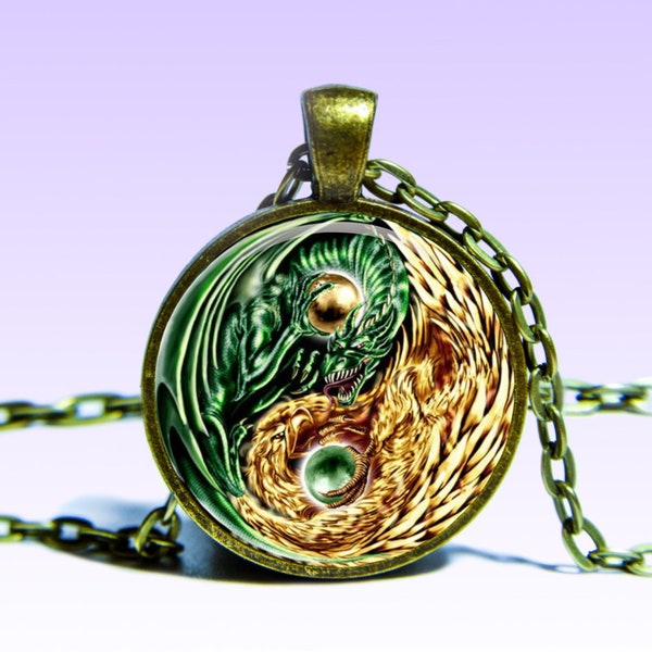 Yin-Yang dragon and phoenix Pendant Astrology NECKLACE Zodiac Jewelery Charm Pendant for Him or Her