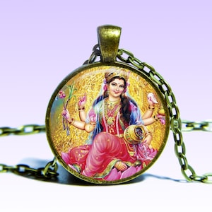 Lakshmi Necklace: Hindu Goddess of Prosperity Amulet, 24&quot; Chain