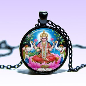 Lakshmi Pendant Necklace: Yoga Amulet Charm with Lotus