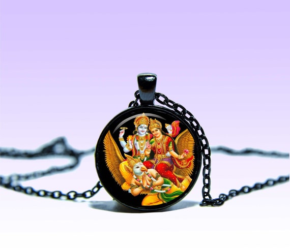 Vishnu Lakshmi Garuda Pendant: Goddess Amulet Necklace Om