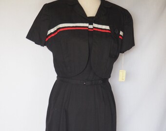 1950s Deadstock Black Wiggle Dress / Matching Bolero