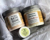 Spa Relaxation, Gift Set, Lemon Vanilla Body Butter, Eucalyptus Spearmint Bath Soak, Lip Balm, Skin Care, Moisturizers, Vegan Gift