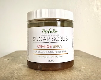 Organic Orange Cinnamon Body Scrub, Natural Skin Care, Handmade Sugar Scrub, 8oz
