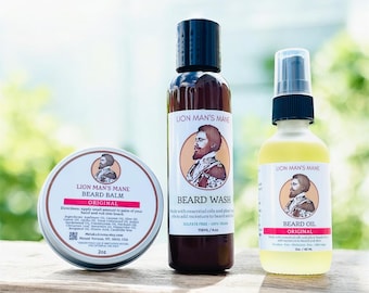 Kit vegano para el cuidado de la barba: Lion Man's Mane - Jabón, bálsamo y aceite para barba