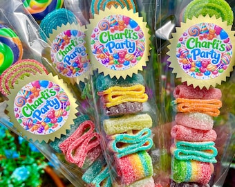 12 Candy Kabob-feestgunsten: gelatinevrije lekkernijen met gepersonaliseerde stickers