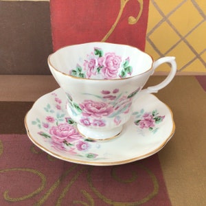 Royal Albert Pink Roses Teacup and Saucer, Bone China England Chelsea Teacup Set, Pink Floral Tea Cups