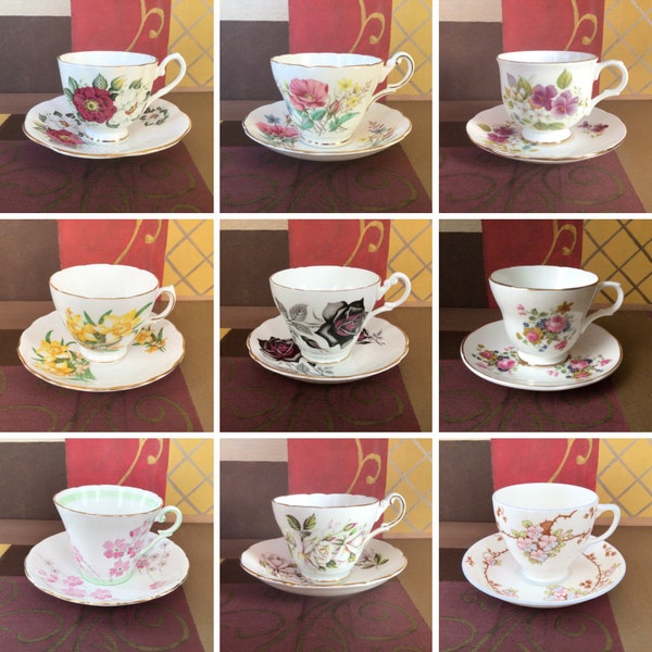 Selection Of Vintage Teacups And Saucers, Sold Separately, Bone China Tea Cup Duos, Please Choose From Drop Down Menu