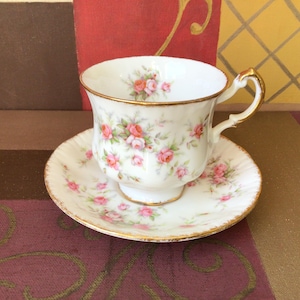 Paragon Victoriana Rose Teacup And Saucer, Bone China England Tea Cup Duo, Dainty Pink Roses Teacup Set