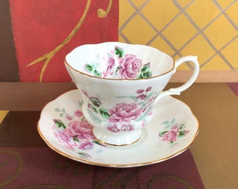 Royal Albert Pink Roses Teacup and Saucer, Bone China England Chelsea Teacup Set, Pink Floral Tea Cups
