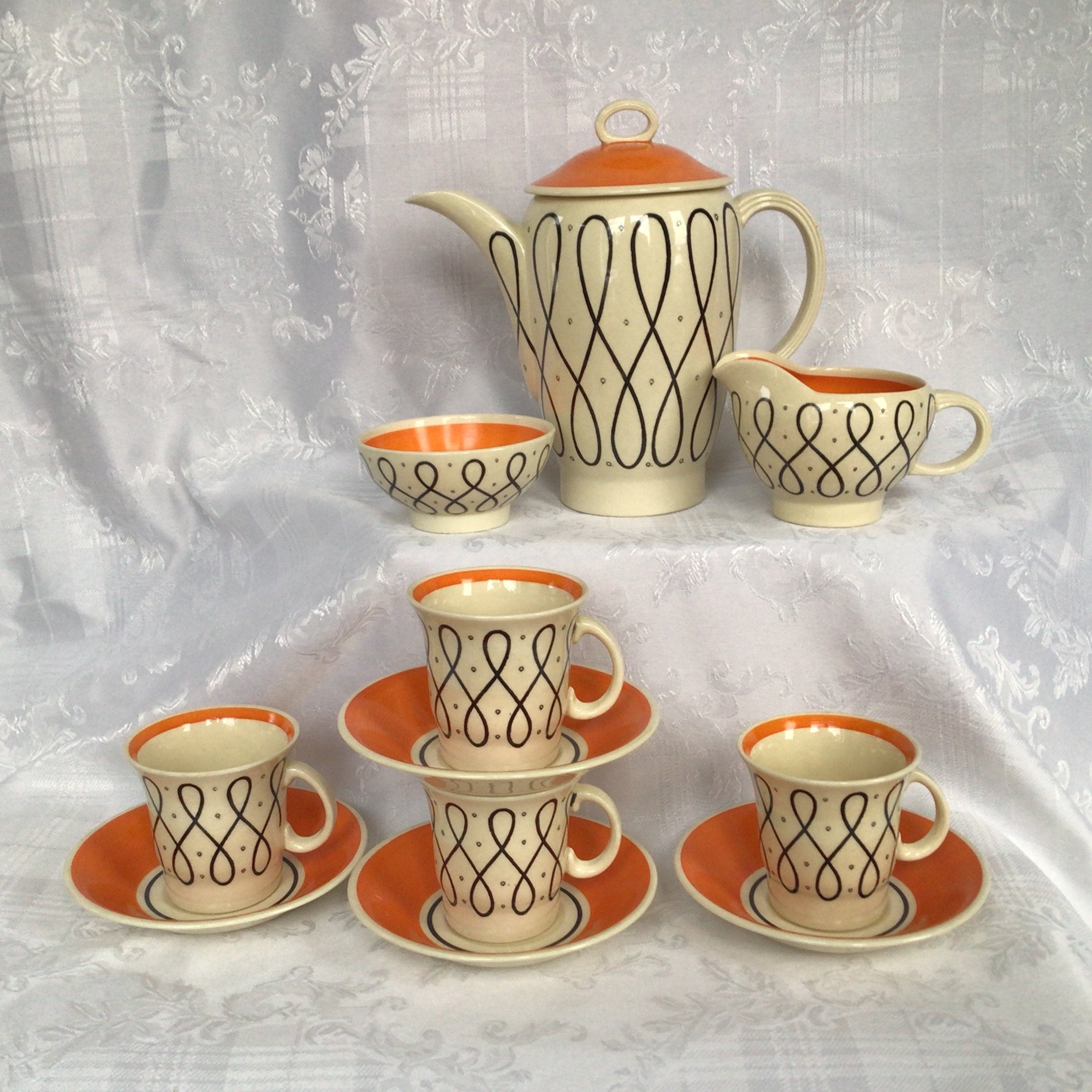 Porcelaine dos vintage Wedgwood Persia Motif Susie Cooper Trio Tasse à café  / tasse à thé , soucoupe et plaque latérale -  France