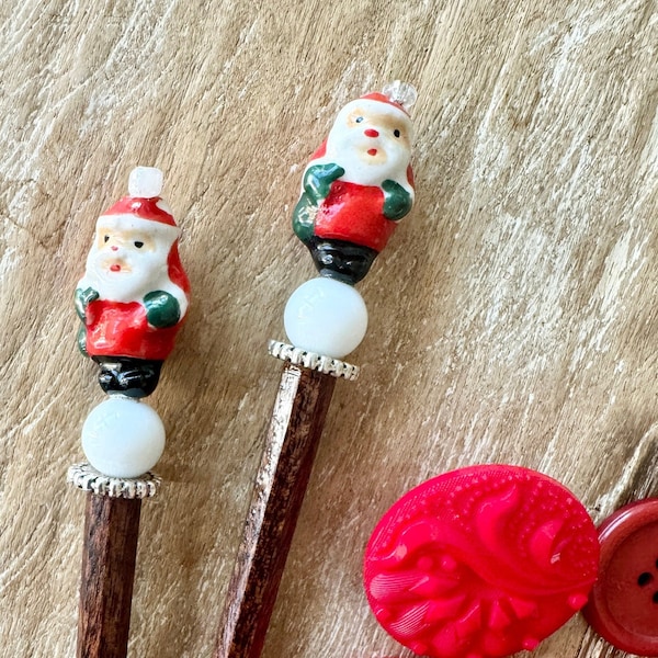 Vintage Style Santa Hair Sticks - Longer Hair Sticks - Holiday Hair - Christmas Hair - Beach Buns Hair Sticks