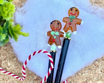 Assorted Holiday Hair Sticks • Gingerbread and Vintage Santa Hair Sticks • Santa Hat Christmas Stocking • Holiday Hair • Longer Hair Sticks