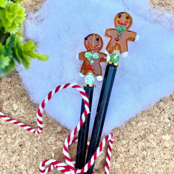 Assorted Holiday Hair Sticks • Gingerbread and Vintage Santa Hair Sticks • Santa Hat Christmas Stocking • Holiday Hair • Longer Hair Sticks