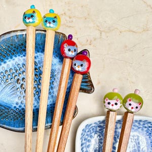 Cute Cat Chopsticks - Lampwork Cat Beads - Cat Lover Gift - Wood Chopsticks - Cat Origami