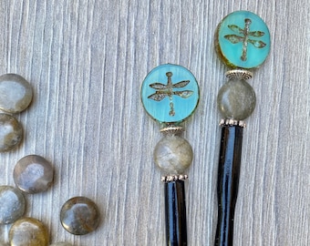 Dragonfly Hair Sticks • Dragonfly Friendship Gifts • Dragonfly Beads • Beach Buns Hair Sticks