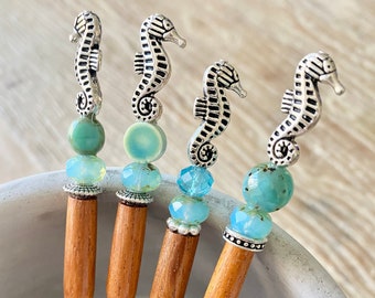 Seahorse Hair Sticks • Ocean Lover Gift • Beach Gifts • Seahorse Jewelry • Beach Buns Hair Sticks