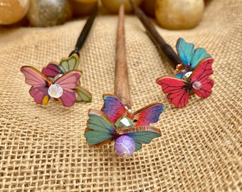 Butterfly Button Hair Sticks Button Art Spring and Summer Beach Hair Beach Buns Hair Sticks