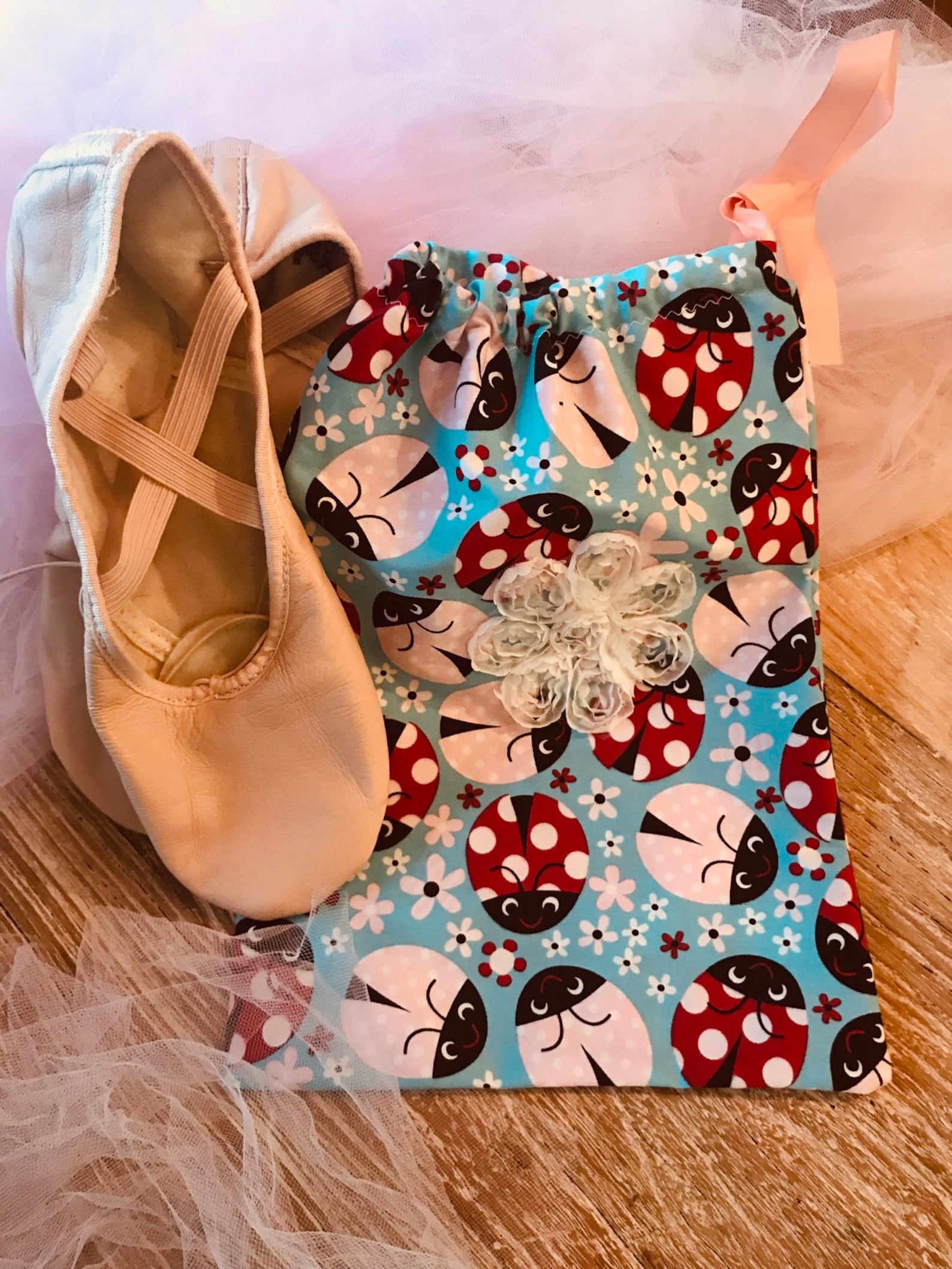 ladybug ballet shoe bag / pointe shoe bag / travel shoe bag / drawstring bag ladybug ballet shoe bag / pointe shoe bag / travel shoe bag / drawstring bag