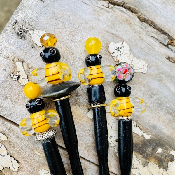 Honey Bee Hair Sticks • Bumble Bee Lover Gift • Save the Bees • Friendship Gift • Beach Buns Hair Sticks