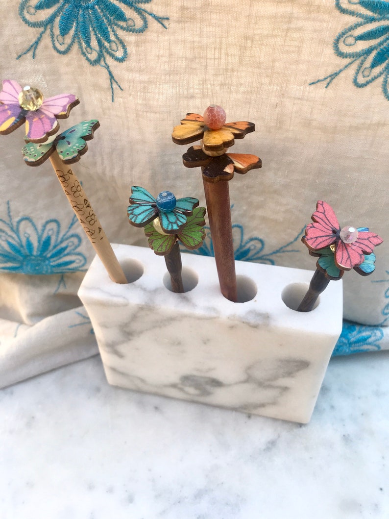 Butterfly Button Hair Sticks Button Art Spring and Summer Beach Hair Beach Buns Hair Sticks