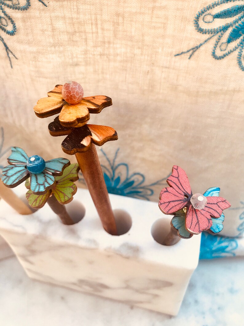 Butterfly Button Hair Sticks Button Art Spring and Summer Beach Hair Beach Buns Hair Sticks