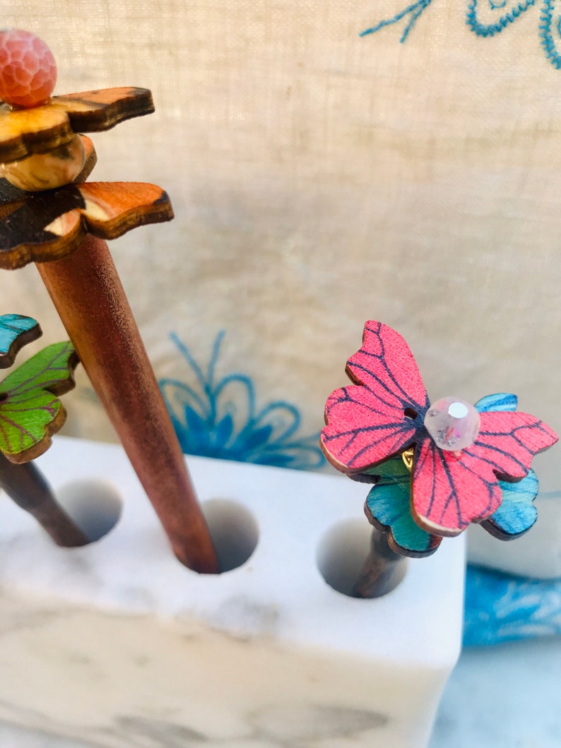 Butterfly Button Hair Sticks Button Art Spring and Summer Beach Hair Beach Buns Hair Sticks