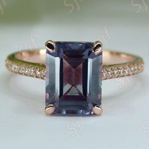 4.10cts, Octagon Shape Alexandrite Gemstone Engagement Ring, Vintage Art deco Bridal Moissanite Ring, 10x8 Octagon Ring, Gift For Birthday