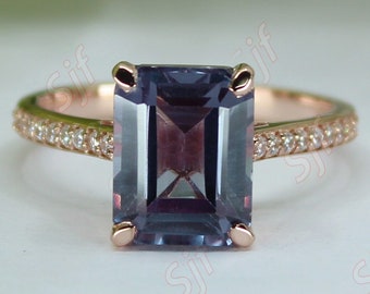 4.10cts, Octagon Shape Alexandrite Gemstone Engagement Ring, Vintage Art deco Bridal Moissanite Ring, 10x8 Octagon Ring, Gift For Birthday