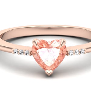 1.04 ct AAA Peach Morganite & Moissanite in 14K Rose Gold-Plated Engagement Ring Vintage Bridal Ring Art Deco Solitaire Ring for Women Gift