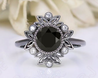 Black Onyx Wedding Ring Dainty Filigree Engagement Ring Beautiful Art Deco Ring Gift For Valentine Day Statement Ring Promise Ring For Her