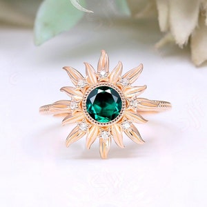 2.40cts Emerald Engagement Bridal Ring For Her, Bridal Moissanite Ring, Antique Vintage Art deco Round Green Stone Ring, Gift For Birthday