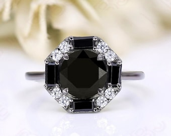 Black Onyx Wedding Ring Dainty Engagement Ring Beautiful Art Deco Ring Gift For Valentine Day Statement Ring Promise Ring Black Ring For Her