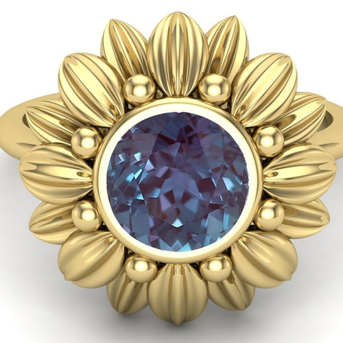 Lab Created Alexandrite shops Gemstone Engagement Ring, Antique Flower Shape Ring, Vintage Art deco Floral Ring, Christmas Gift For Wife, Woman
