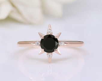 AAA Natural Black Onyx Wedding Bridal Ring For Her, Bridal Moissanite Ring, Vintage Art deco Black Stone *Engagement Ring*, Gift For Crush